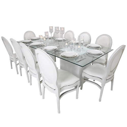 Azzurra Rectangular Glass Table White & White Dior Chair Package