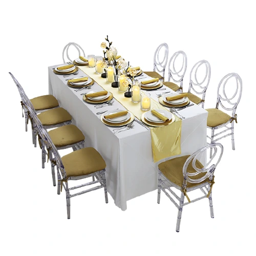Carla Rectangular Dining Table White Cover & Dior Acrylic Chair Setup