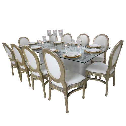 Azzurra Rectangular Glass Table White & Gold Dior Chair Package