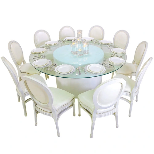Azzurra Round Glass Table & White dior Chair Package