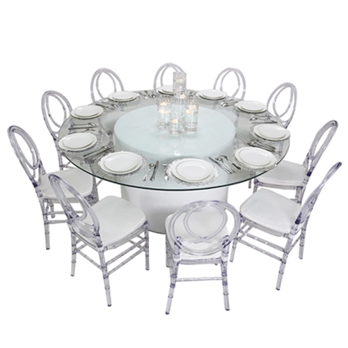 Azzurra Round Glass Table & Acrylic Dior Chair Package