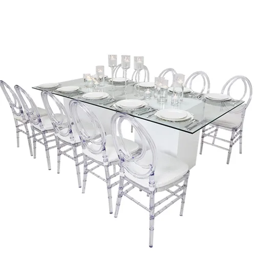 Azzurra Rectangular Glass Table White & Acrylic Dior Chair Package
