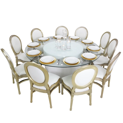 Azzurra Round Glass Table & Gold Dior Chair Package