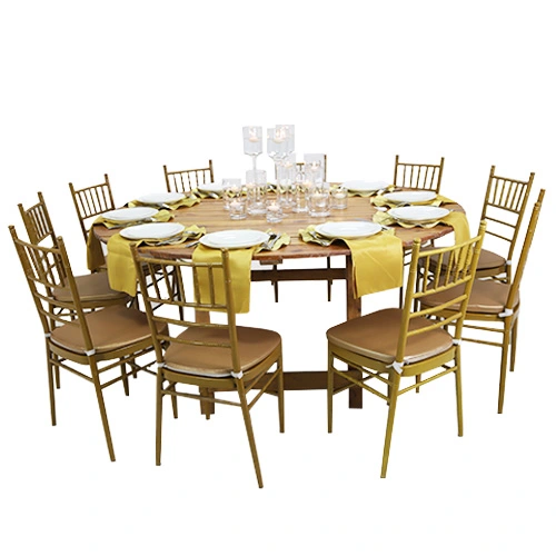 Lozoya Round Wooden Dining Table & Gold Chivari Dining Chairs Packages 