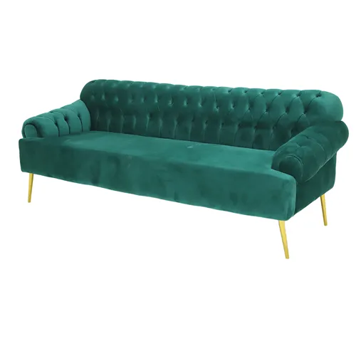 Lorenza Green Velvet 3 Seater Deep Tufted Party Sofa